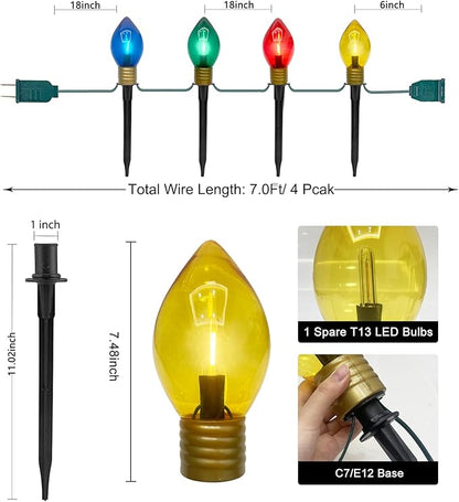 Jumbo C9 Christmas Pathway Lights Outdoor, 2 Pack 7Ft Christmas Decorations String Lights with 8 LED Jumbo Multicolor Bulb Marker Stakes Lights for Outdoor Walkway Lawn Yard Garden