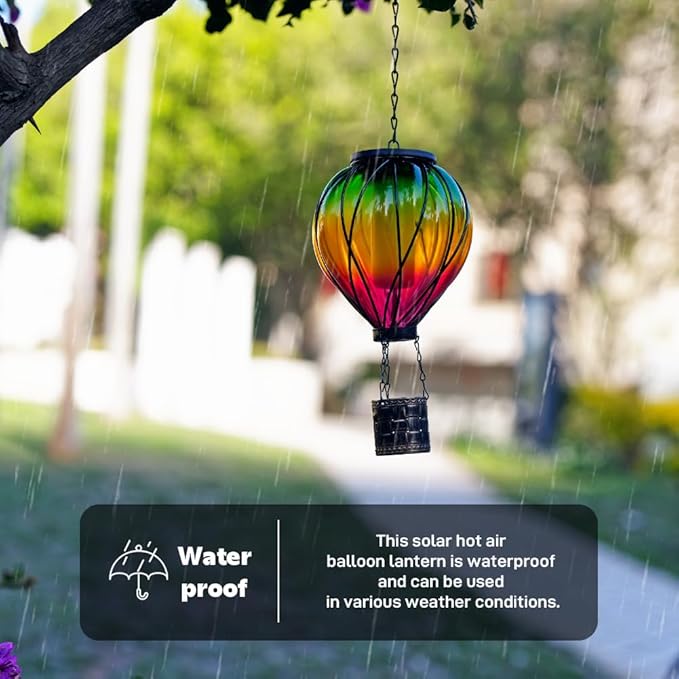 2PCS Colorful Solar Hot Air Balloon Lanterns with Flickering Flame LED Glass Hot Air Balloon Solar Lanterns Outdoor Waterproof Hanging Lights for Yard Garden Decor Mother Day Gifts for Women
