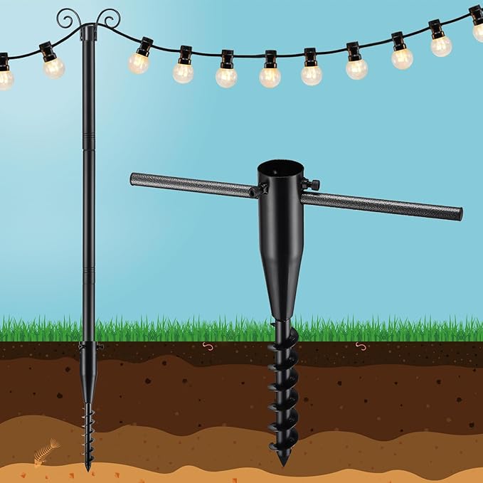 10ft String Light Poles, Heavy-Duty Metal Stands