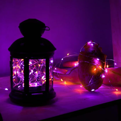 Joomer Orange Purple Battery Halloween Fairy Lights, 2 Pack 16.4FT 50LED 2 Modes Twinkle String Lights for Indoor Outdoor Halloween Decorations