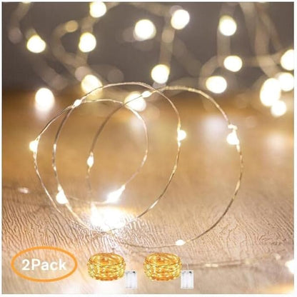 XINKAITE Waterproof LED Fairy String Lights Starry,Battery Operated String Lights no Timer for Indoor&Outdoor Decoration Wedding Christmas Holiday. (Warm White, 10Ft/2pc)