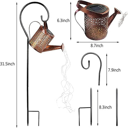 Solar Watering Can Lights, LED Solar Lantern String Light Outdoor Garden Waterproof Hollowed-Out Retro Metal Water Can Lights, for Garden Patio Yard Pathway Lantern Plant Decoration(with Bracket)