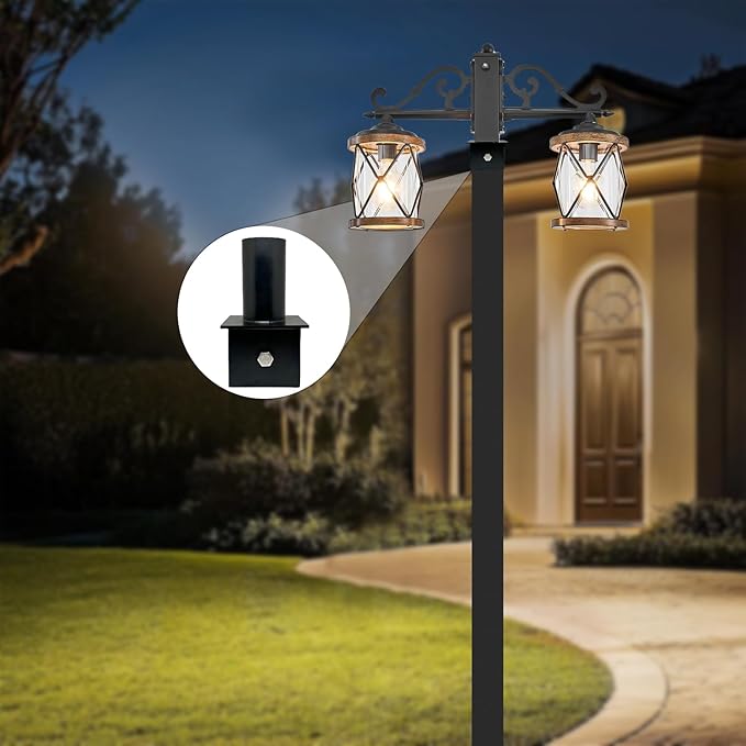 Tenon Adapter for 3" Square Pole,Metal 3.5" Square Slip Fitter with 2 3/8 Round Adaptor - Ideal for Parking Lot Lights, Street Lights Outdoor Mounting Brackets