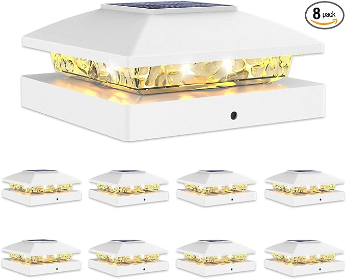 8-Pack Warm White Fence Post Cap Lights, Solar LED