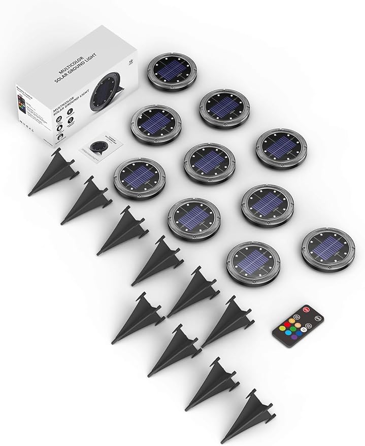 10-Pack Solar Ground Disk Lights, Waterproof LED