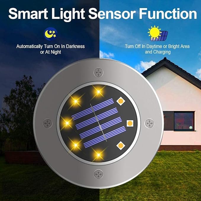 16-Pack Warm White In-Ground Solar Lights, Flat LED Landscape