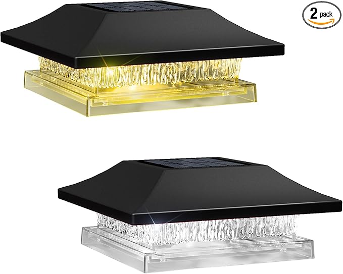 2-Pack Solar Patio Post Lights, Outdoor LED Caps