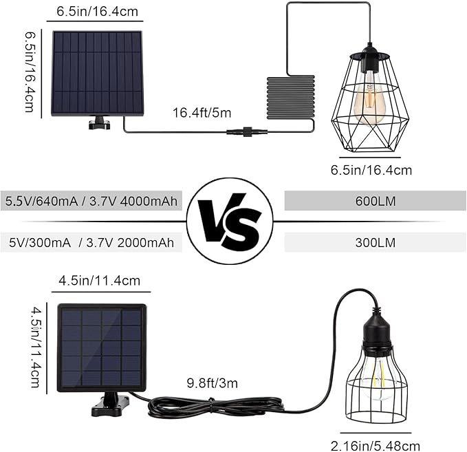 Solar Chandelier Outdoor with 16FT Cord Dusk to Dawn Solar Pendant Light Timer Remote Control Waterproof for Gazebo, Indoor, Yard, Playhouse (Lantern Plus)