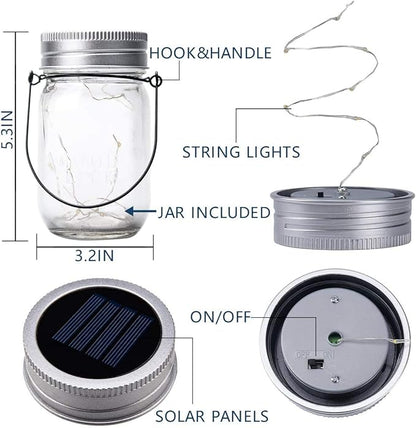Outdoor Hanging Lanterns Solar Powered Mason Jar Lights with 30 LEDs Led String Lights for Wedding Garden Patio (Jars & Hangers Included) (2-Pack)