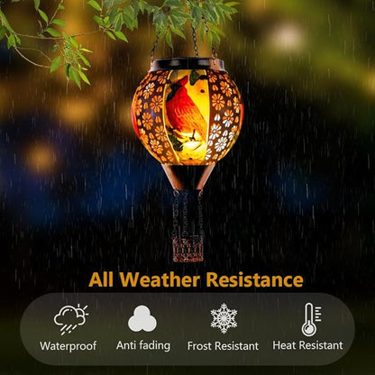 DREAMSOUL Cardinal Hot Air Balloon Solar Lantern, Metal Solar Lantern with Flickering Flame, Solar Lanterns Outdoor Waterproof for Lawn Patio Decor