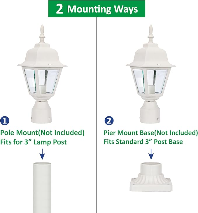 White Lamp Post Light with Planter, Solar Outdoor