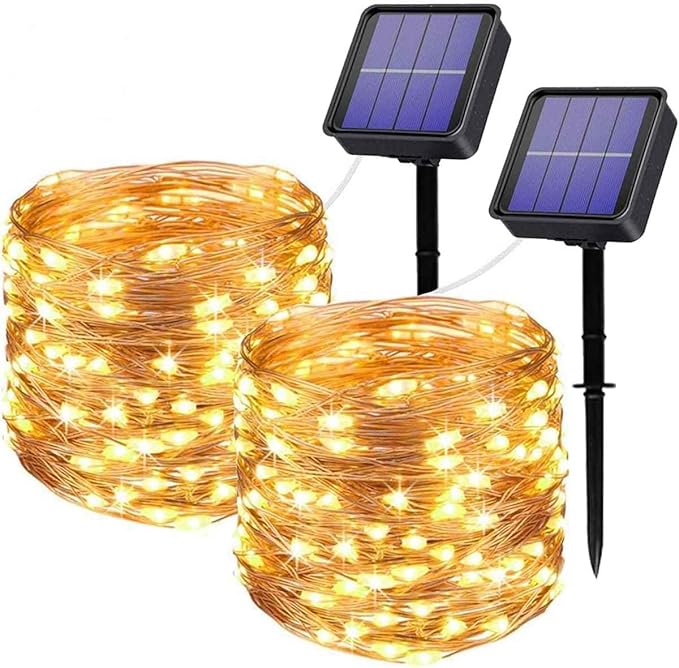 2 Pack Fairy Lights Solar Operated -39ft 100 LED Silver Wire String Lights Waterproof Mini Firefly Lights for Bedroom, Wedding, Mason Jars, DIY, Crafts, Christmas Garlands, Party Decor