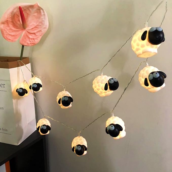 Cute Painted Sheep Night Light LED Sheep Ornaments String Lights Black Sheep Fairy Light Battery Powered Indoor Outdoor Party Decor Night Light (20LED, Black Sheep)