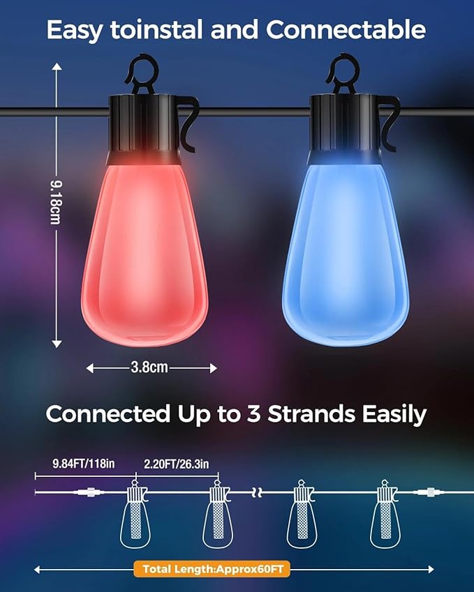Café-Style Outdoor String Lights, 60ft Globe Bulbs