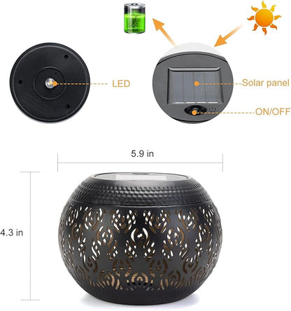 Solar Lanterns Waterproof Outdoor Decor,Hollow Out Retro Metal Solar Lights, Unique Gardening Gifts for Women Mom, Outside Garden Yard Porch Lawn Indoor Tabletop Decorations