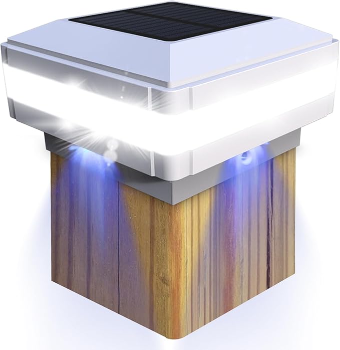 Sumaote Solar Post Cap Light for 4x4 Wooden Post, 52 LEDs 160 Lumen Outdoor Deck Lights IP65 Waterproof, 6000K Daylight White Decorative Lighting for Fence Deck Railing Garden, White Shell, 1 Pack