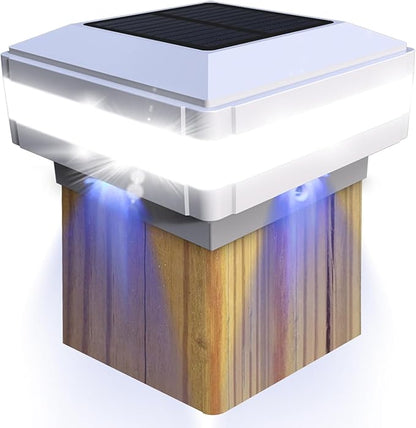 Sumaote Solar Post Cap Light for 4x4 Wooden Post, 52 LEDs 160 Lumen Outdoor Deck Lights IP65 Waterproof, 6000K Daylight White Decorative Lighting for Fence Deck Railing Garden, White Shell, 1 Pack