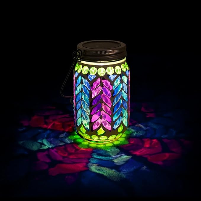 Stargarden Mosaic Solar Lantern ,Waterproof Outdoor Hanging Jar Lights, Mosaic Lights Solar Garden Decor for Patio Pathway Yard