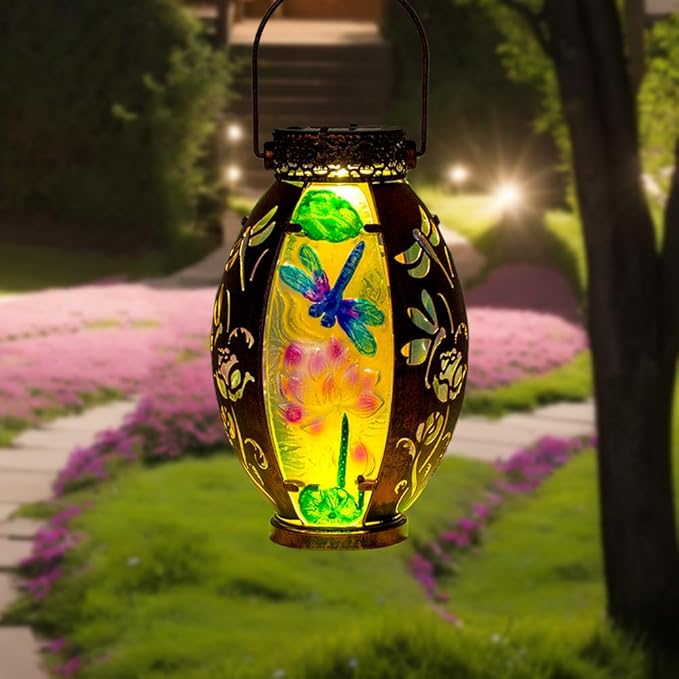 STARSOUL Solar Lantern Outdoor Waterproof, Hanging Solar Lantern for Patio Garden Yard Decor, Dragonfly Garden Decor, Dragonfly Gift for Women