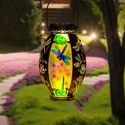 STARSOUL Solar Lantern Outdoor Waterproof, Hanging Solar Lantern for Patio Garden Yard Decor, Dragonfly Garden Decor, Dragonfly Gift for Women