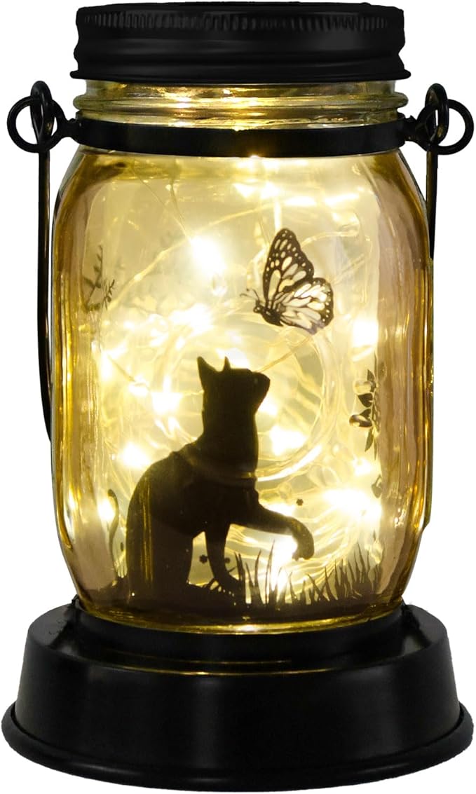 Cat Butterfly Solar Light, Fairy Lantern Garden Lights, jar Bottle Light, Solar Lanterns Outdoor Garden Decor, mom Gift, Grandma Gift, Gifts for Mother, Cat Lover Gifts