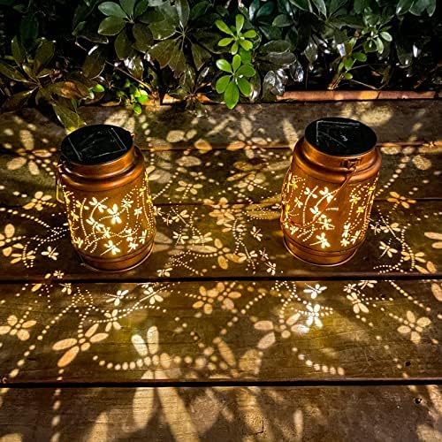 2-Pack Dragonfly Solar Lanterns, Waterproof LED Porch Lights