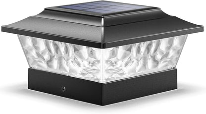 SIEDiNLAR Solar Post Lights Outdoor 12 LEDs 4 Modes Post Cap Light for 4x4 5x5 6x6 Wooden Vinyl Deck Fence Posts Garden Patio Decor, Warm/Cool White Dynamic Lighting (1 Pack, Black)