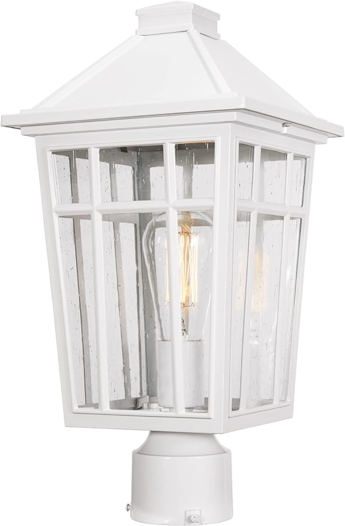 Darkaway Large Outdoor Post Lights Lamp Post Light Fixture, 17inch Waterproof Aluminum Post Lamp with Glass, Fence Deck Lighting for Garden, Patio, Pathway (Large，White)