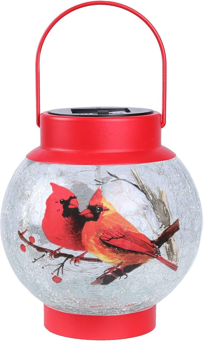 MUMTOP Solar Lantern Red Cardinal Light, Crackle Glass Hanging Solar Lights Outdoor LED Waterproof Tabletop Lamp for Table Yard Garden Patio Lawn Christmas Decorations