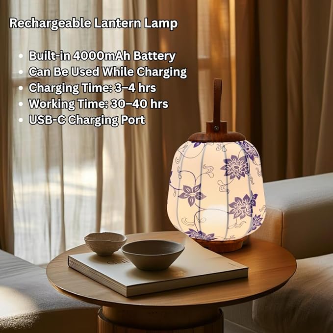 Cordless Rechargeable Lanterns Table Lamp - LED Outdoor Light,4000 mAh Battery Operated,3 Color Dimming Touch Desk Lamps with Handle for Bedroom/Living Room/Restaurant/Camping