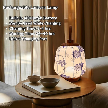 Cordless Rechargeable Lanterns Table Lamp - LED Outdoor Light,4000 mAh Battery Operated,3 Color Dimming Touch Desk Lamps with Handle for Bedroom/Living Room/Restaurant/Camping