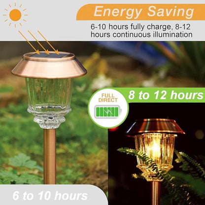 XMCOSY+ Solar Lights Outside Waterproof - 4 Pack Auto On/Off 10-40 LM Dimmable Outdoor Solar Lights for Yard Garden Pathway Driveway Walkway (Warm White)