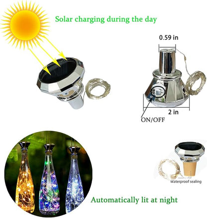 Starry Love Solar Diamond Wine Bottle Lights 10 Pack 20LED Outdoor Waterproof Multicolor Fairy Light String (3 Colors), Suitable for Most Wine Bottle Mouths, for Garden, Terrace, Party Decoration