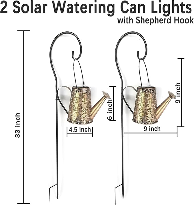 2 Pack Solar Watering Can Lights with Shepherd Hook,Solar Powered Watering Can Light Waterproof Outdoor Garden Hanging Decoration,8 Multi-Color Changing Modes(Multicolour).