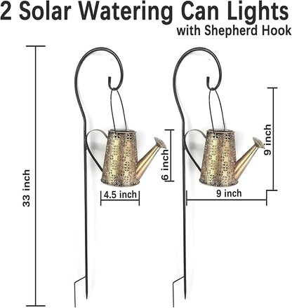 2 Pack Solar Watering Can Lights with Shepherd Hook,Solar Powered Watering Can Light Waterproof Outdoor Garden Hanging Decoration,8 Multi-Color Changing Modes(Multicolour).