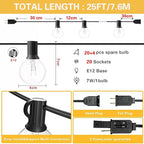 Outdoor String Lights, 25ft Waterproof LED