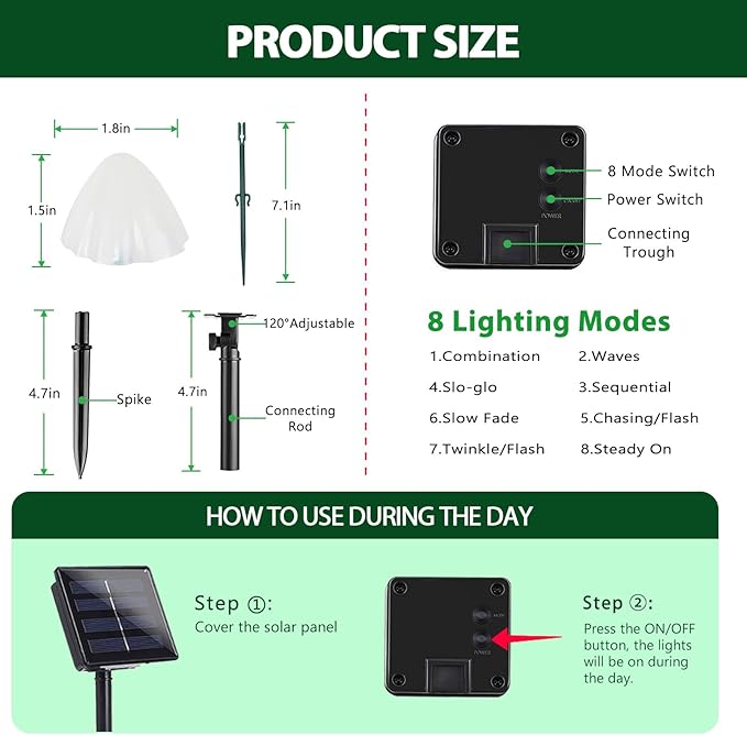 OZS 2PK 32LED 55FT Mushroom Solar Garden Lights Outdoor, Solar String Lights Waterproof with 8 Lighting Modes, Solar Garden Decor for Outside, Pathway Light for Yard Decoration (Multicolor)