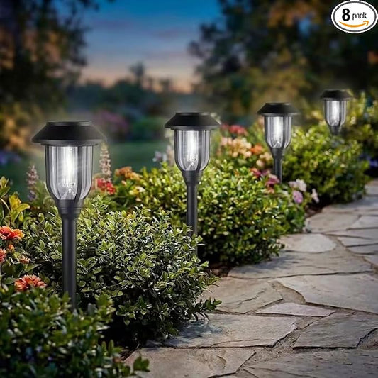 Solar Lights Outdoor 8 Pack, Cool White Solar Pathway Lights, Auto On/Off,Waterproof Solar Powered LED Landscape Lighting for Path Walkway Driveway Yard Garden Patio