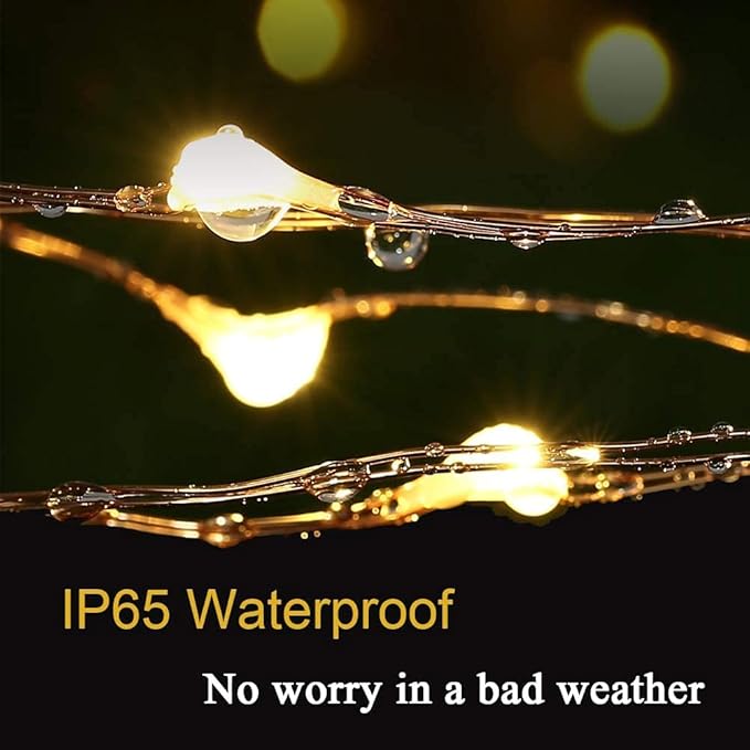 2 Pack Solar Watering Can String Lights - Round Solar Panel Outdoor Waterproof 32 Ft LED Copper Wire Hanging Lanterns Battery Box Replacement Accessories (Warm/Cold)