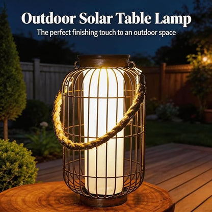 pearlstar Large Solar Powered Lantern Outdoor-Heavy Duty Metal Hanging Lights Decorative Solar Table Lamp Waterproof for Outside Patio Yard Garden Porch Tabletop Decor (Copper)