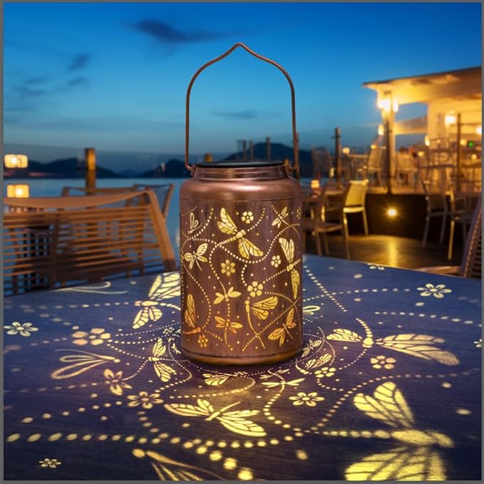 2 Packs Dragonfly Solar Lanterns Outdoor Waterproof, Dragonfly Gifts for Women Mom Grandma Metal Hanging Solar Lanterns for Patio Porch Garden Decor