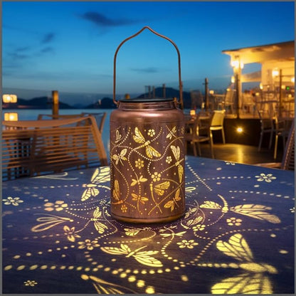 2 Packs Dragonfly Solar Lanterns Outdoor Waterproof, Dragonfly Gifts for Women Mom Grandma Metal Hanging Solar Lanterns for Patio Porch Garden Decor