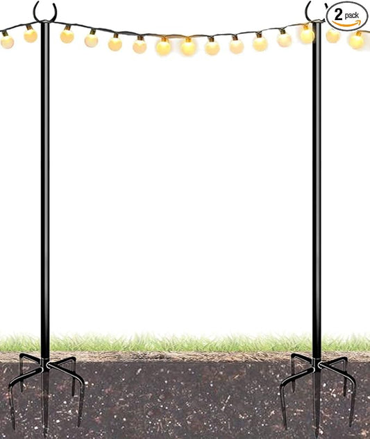 10FT String Light Poles for Outdoor, Heavy Duty Metal Lighting Stand Pole for Garden Lawn Backyard Patio Holiday Wedding Party Decorations 2 Pack