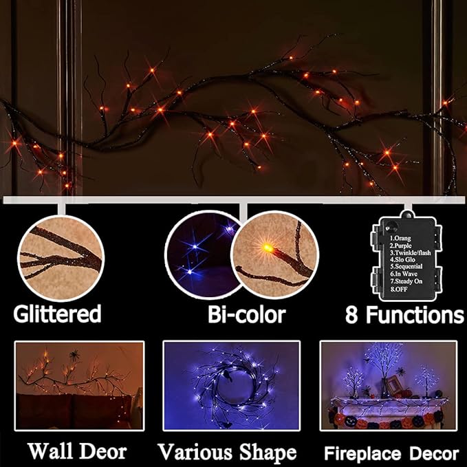 6ft Halloween LED String Lights, Waterproof Timer Lights