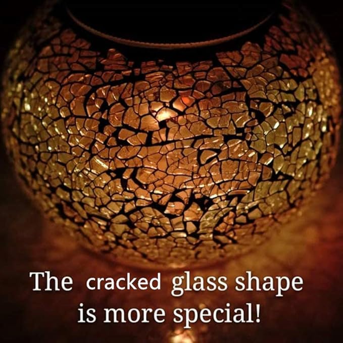SunKite Solar Table Lights Outdoor Indoor Color Changing Crackle Crystal Glass Night Lights,Waterproof Solar Powered Mosaic Glass Lamp for Garden Yard Patio Christmas Decorations (Light Color)