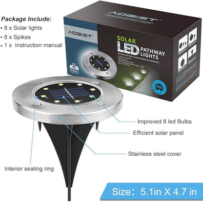 Aogist Solar Ground Lights, 8 LED Garden Disk Lights In-Ground Outdoor Landscape Lighting for Lawn Patio Pathway Yard Deck Walkway (Warm White, 8 Pack)
