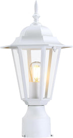 White Pole Lantern with Planter, Solar Outdoor