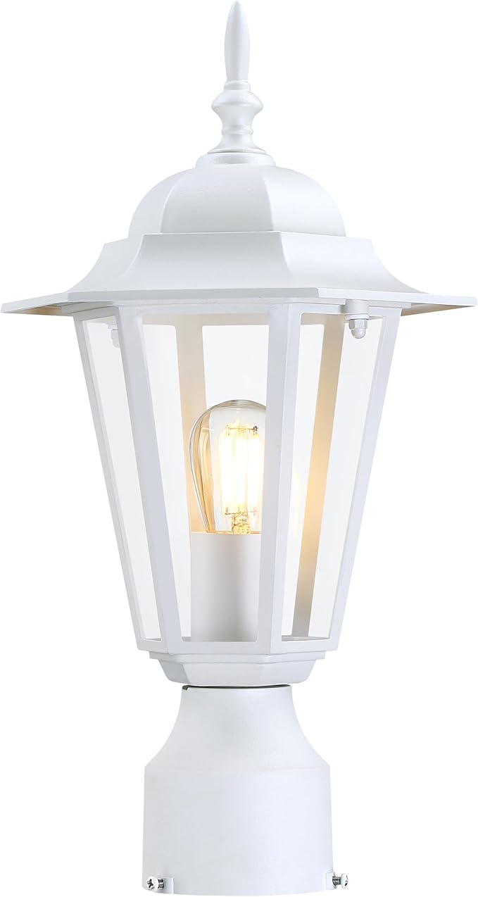 GRUENLICH Outdoor Post Light, White Waterproof Lamp Post Lights Fxiture, Aluminum Pole Lantern for Outside Yard Pathway Garden, 1 Pack