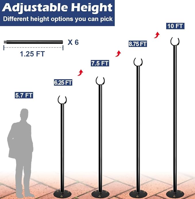 10ft Outdoor String Light Poles, Metal