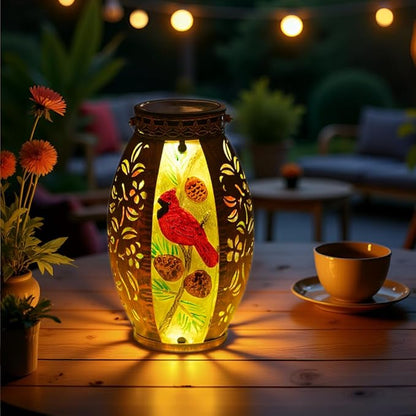 STARSOUL Solar Lantern Outdoor Waterproof, Hanging Solar Lantern for Patio Garden Yard Decor, Cardinal Gift for Mom Grandma, Cardinal Outdoor Decor